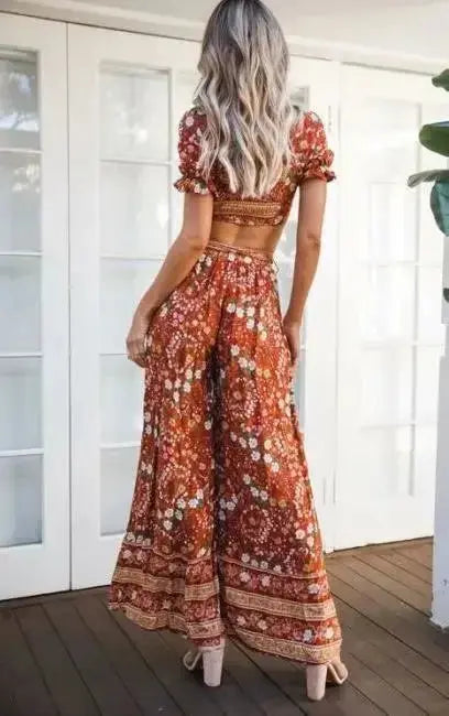 Ensemble Fleuri Femme Pantalon Orange  La Maison de Bouddha