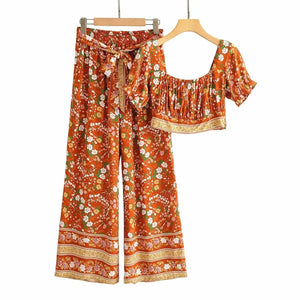Ensemble Fleuri Femme Pantalon Orange  La Maison de Bouddha