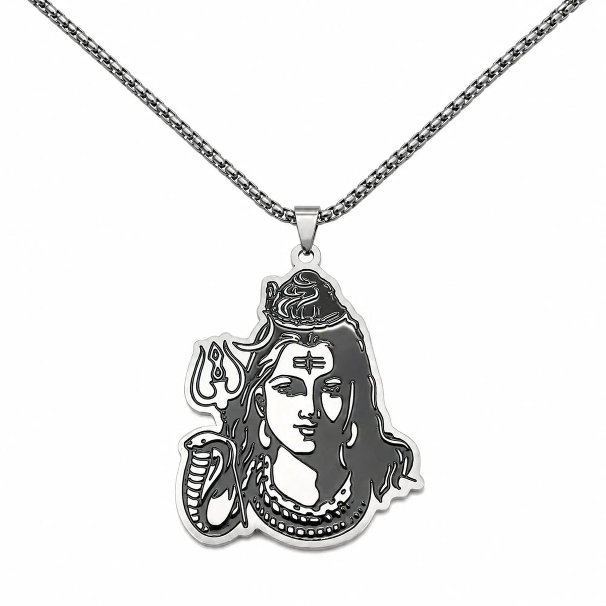 Le Collier de Shiva Parvati argenté avec serpent et trident  La Maison de Bouddha