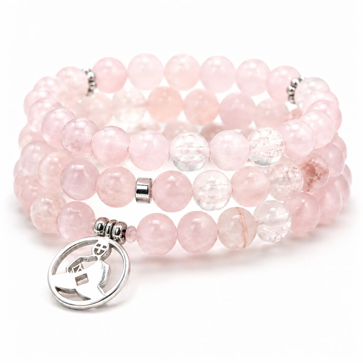 Mala 108 perles en quartz rose naturel – Fabrication française – Bouddha Mala Tibétain La Maison de Bouddha
