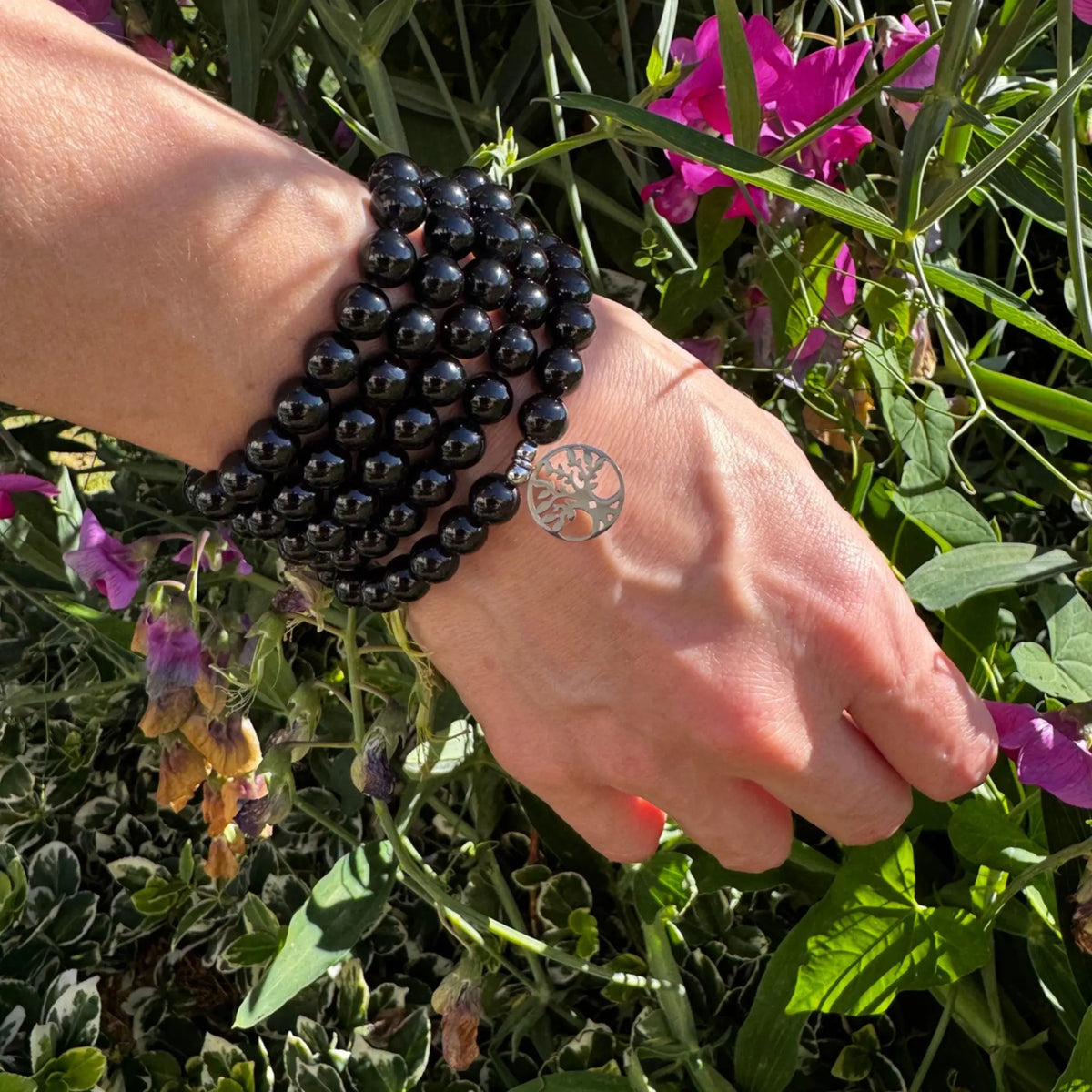 Mala Onyx Noir Naturel 108 Perles 8 mm – Arbre de Vie – Fabrication Française Mala Tibétain La Maison de Bouddha