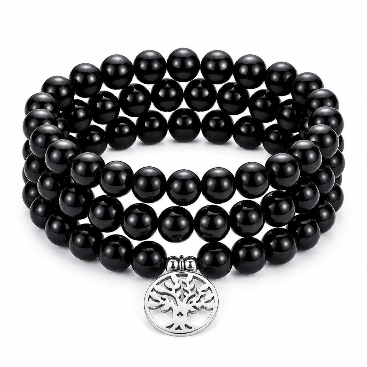 Mala Onyx Noir Naturel 108 Perles 8 mm – Arbre de Vie – Fabrication Française Mala Tibétain La Maison de Bouddha