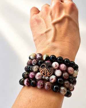Mala Tourmaline Naturelle 108 Perles – Pendentif Arbre de Vie Mala Tibétain La Maison de Bouddha