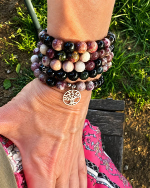 Mala Tourmaline Naturelle 108 Perles – Pendentif Arbre de Vie Mala Tibétain La Maison de Bouddha