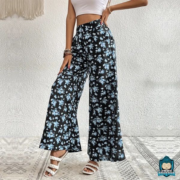 Pantalon-Fluide-Fleuri-Femme-ample-en-polyester-taille-haute-La-Maison-de-Bouddha