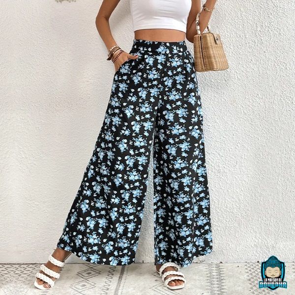 Pantalon-Fluide-Fleuri-Femme-fluide-en-polyester-taille-haute-La-Maison-de-Bouddha