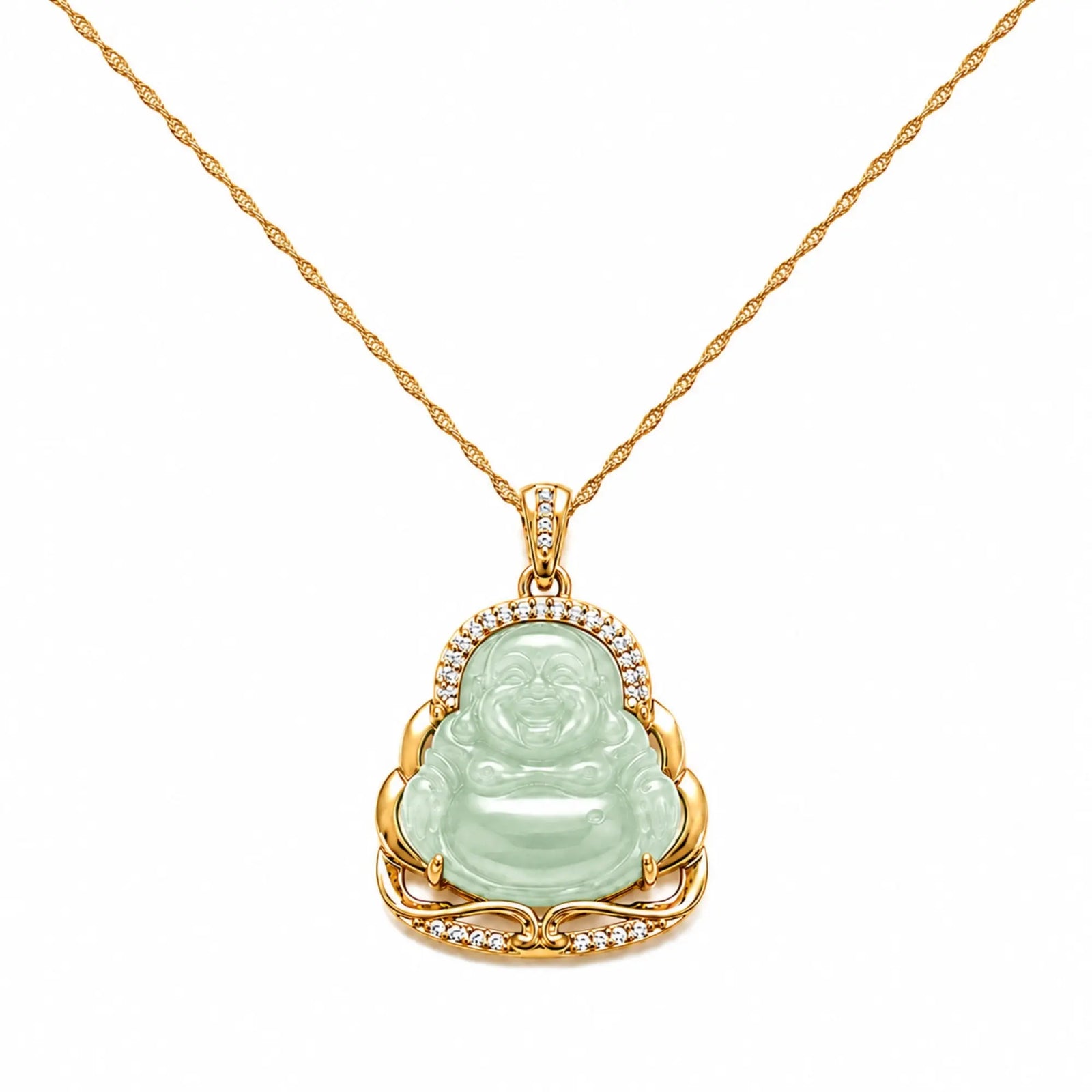 Pendentif Bouddha Chinois Jade Vert Clair et Or  La Maison de Bouddha