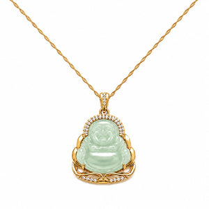 Pendentif Bouddha Chinois Jade Vert Clair et Or  La Maison de Bouddha