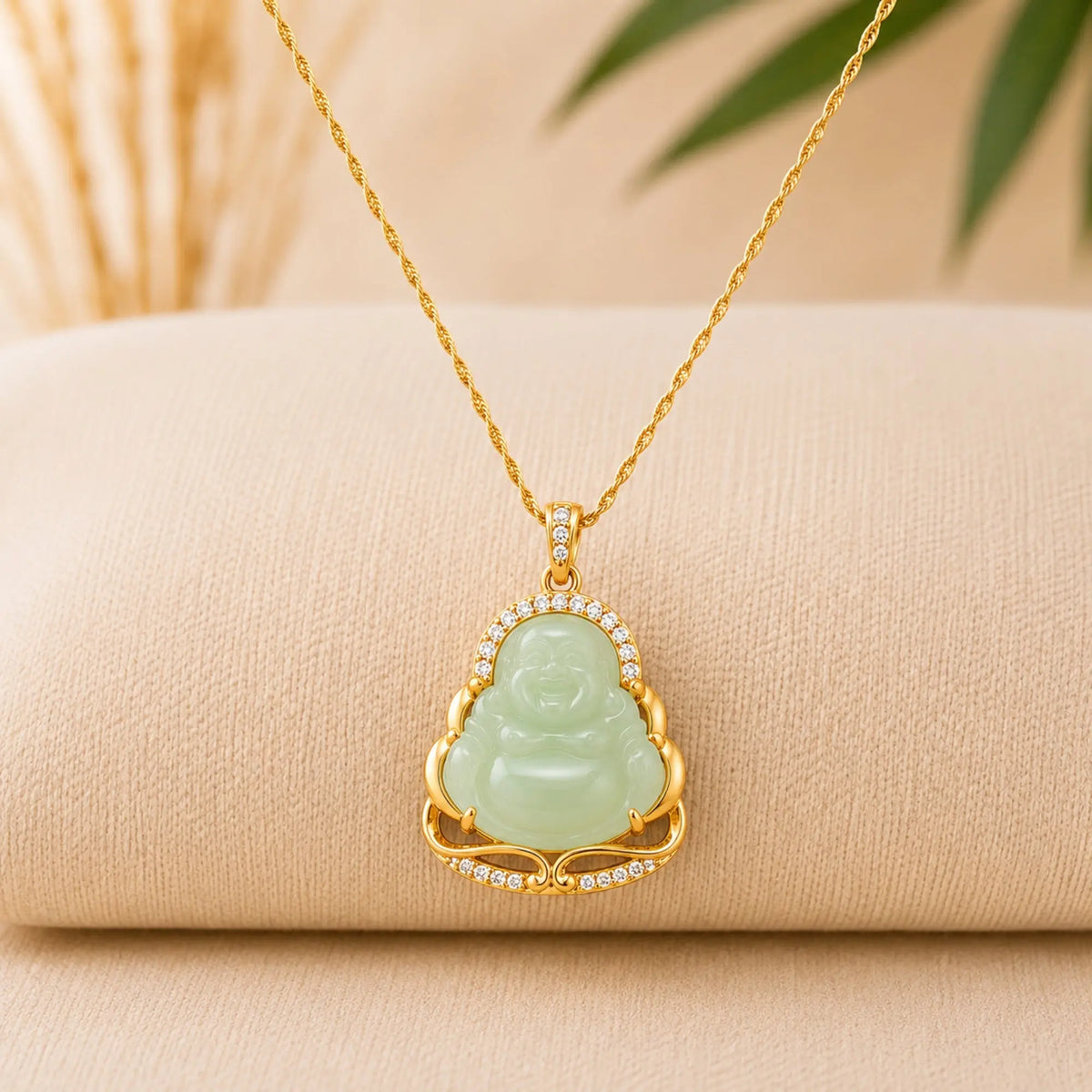 Pendentif Bouddha Chinois Jade Vert Clair et Or  La Maison de Bouddha