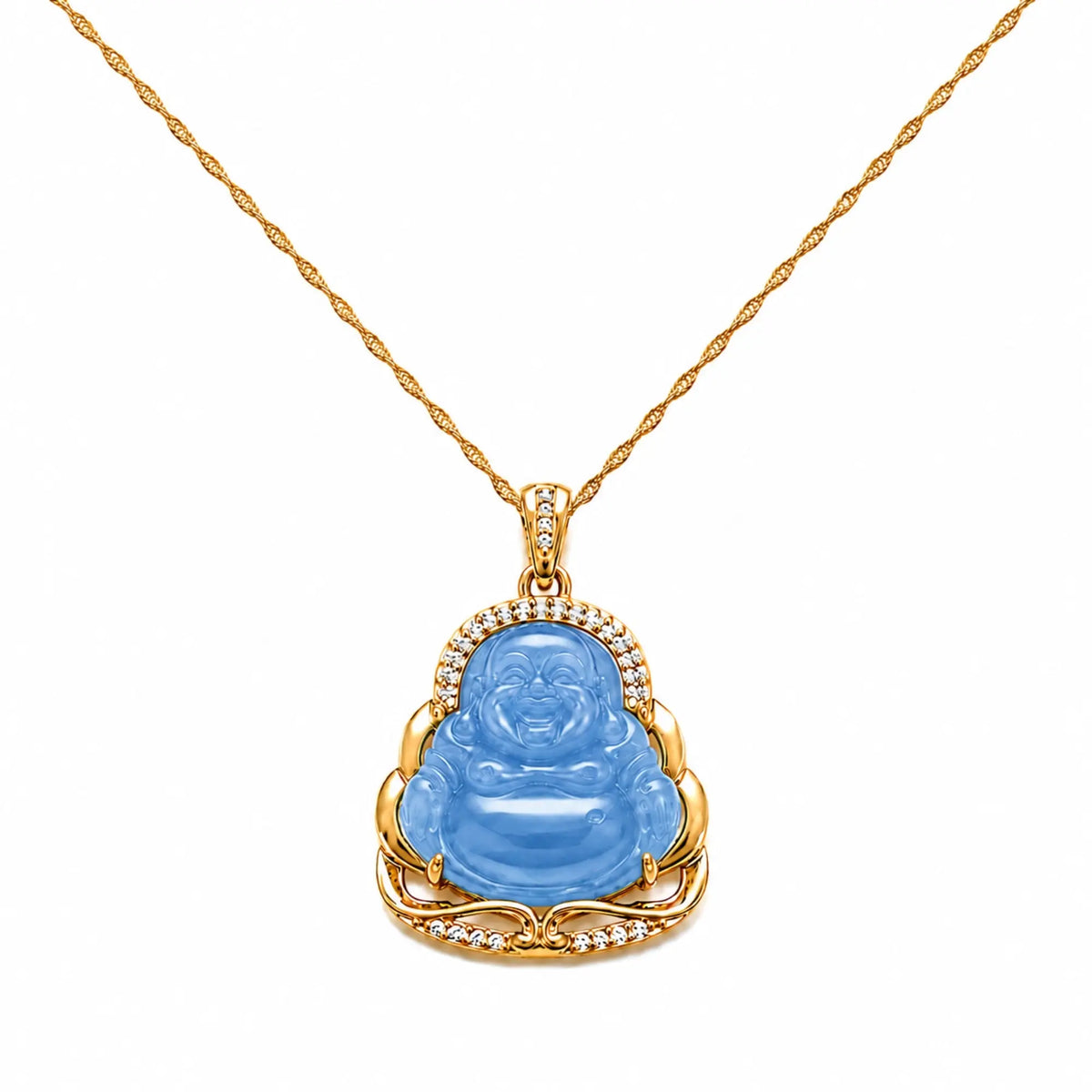 Pendentif Bouddha Rieur Bleu et or pour femme Colliers La Maison de Bouddha