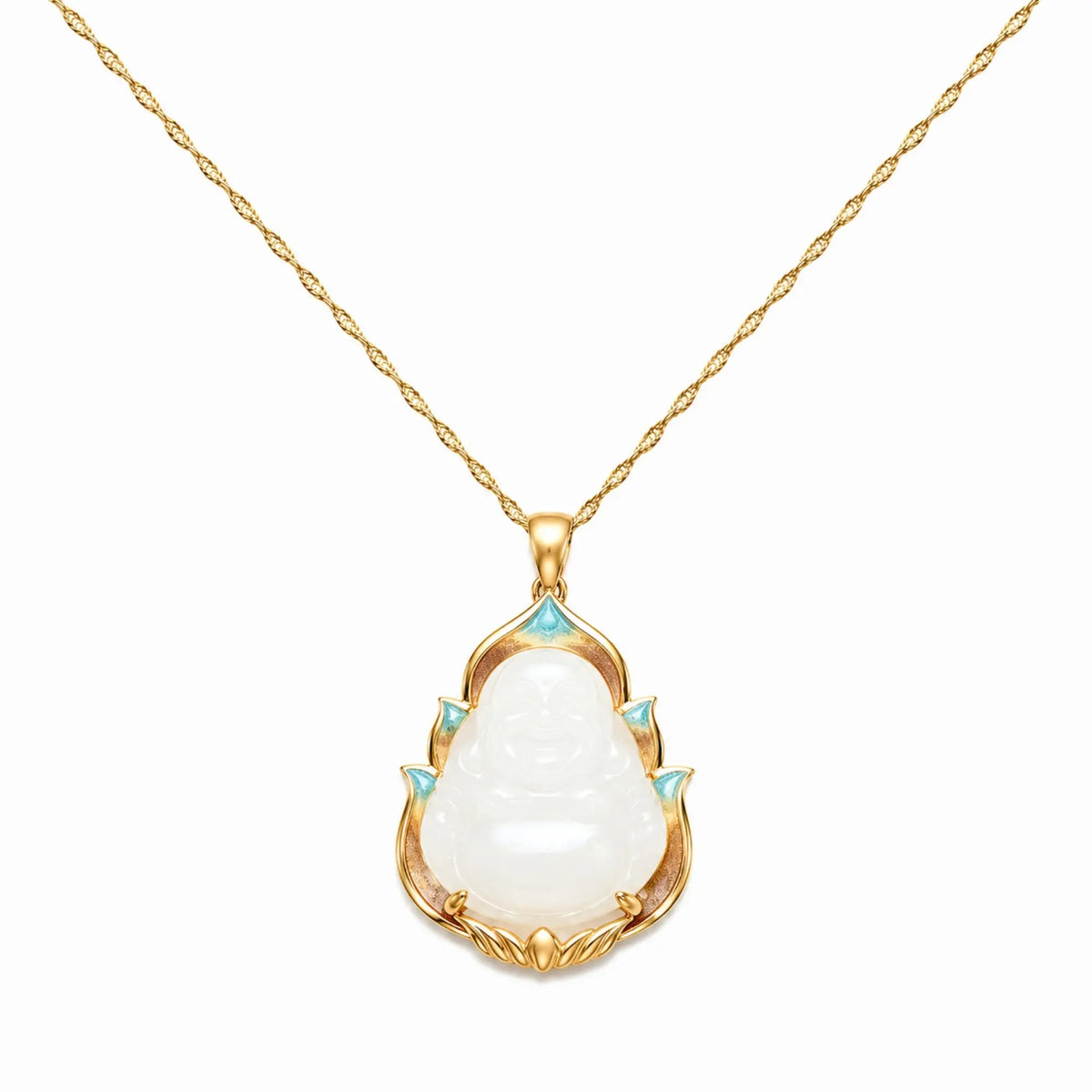 Pendentif Bouddha Rieur Jade et Lotus  La Maison de Bouddha