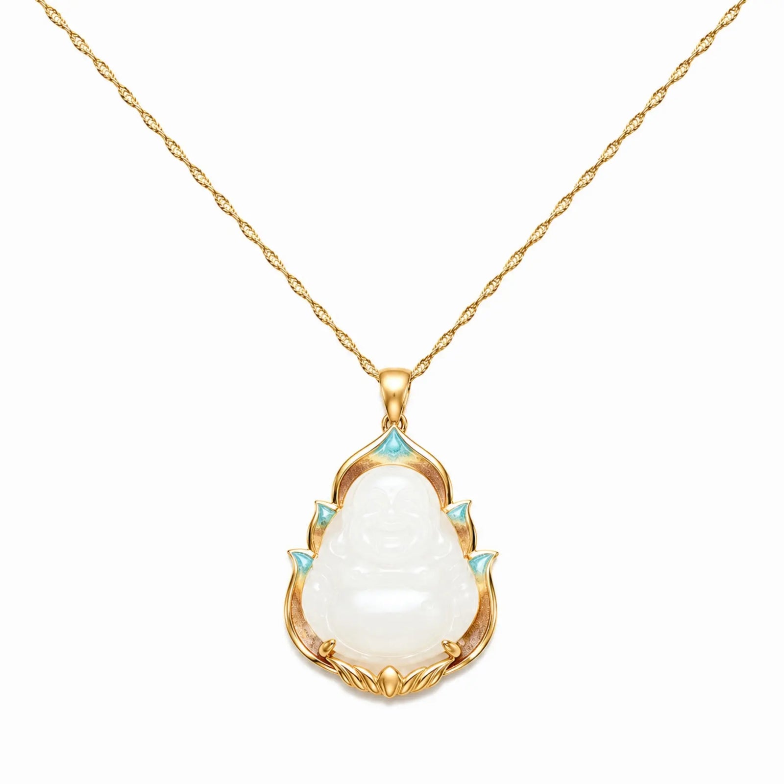 Pendentif Bouddha Rieur Jade et Lotus  La Maison de Bouddha