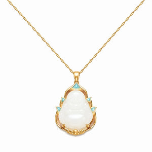 Pendentif Bouddha Rieur Jade et Lotus  La Maison de Bouddha