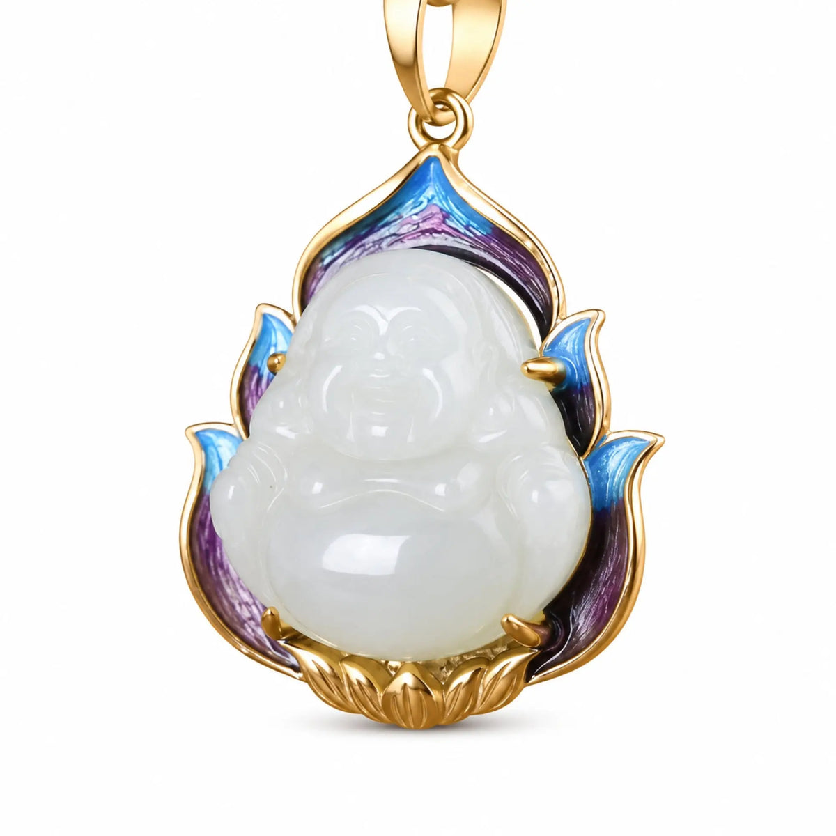 Pendentif Bouddha Rieur Jade et Lotus  La Maison de Bouddha