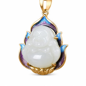 Pendentif Bouddha Rieur Jade et Lotus  La Maison de Bouddha