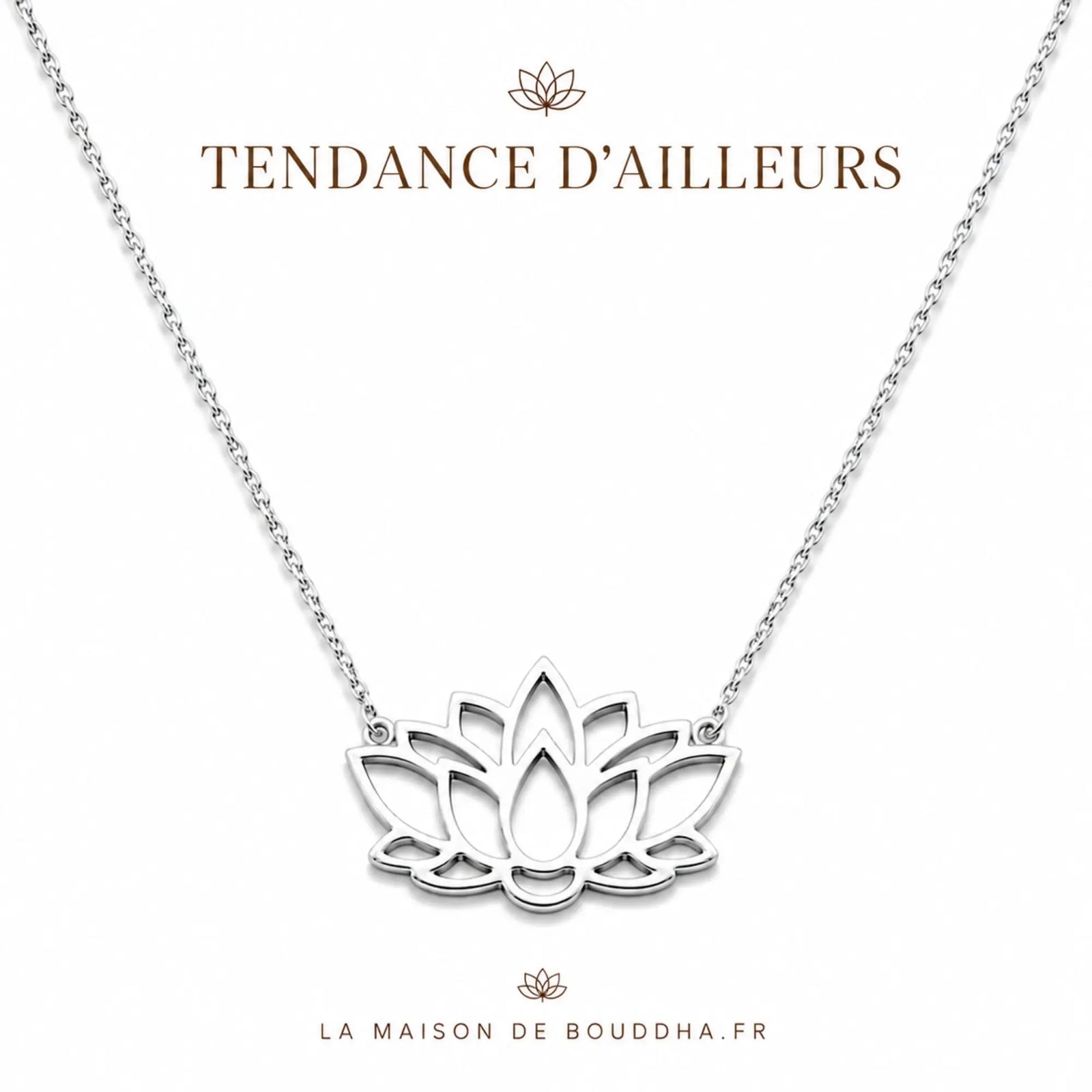 Pendentif avec Fleur de Lotus Argenté Colliers La Maison de Bouddha