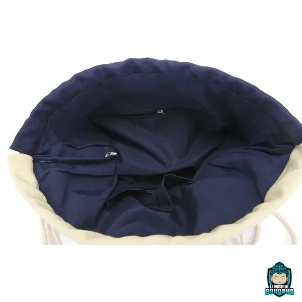 Sac-a-Dos-Ethnique-en-Toile-avec-Cordon-de-Serrage-version-Marine-avec-motifs-aztèques-doublure-intérieure-en-polyester-avec-2-poches-ouvertes-et-1-pochette-à-fermeture-éclair-La-Maison-de-Bouddha