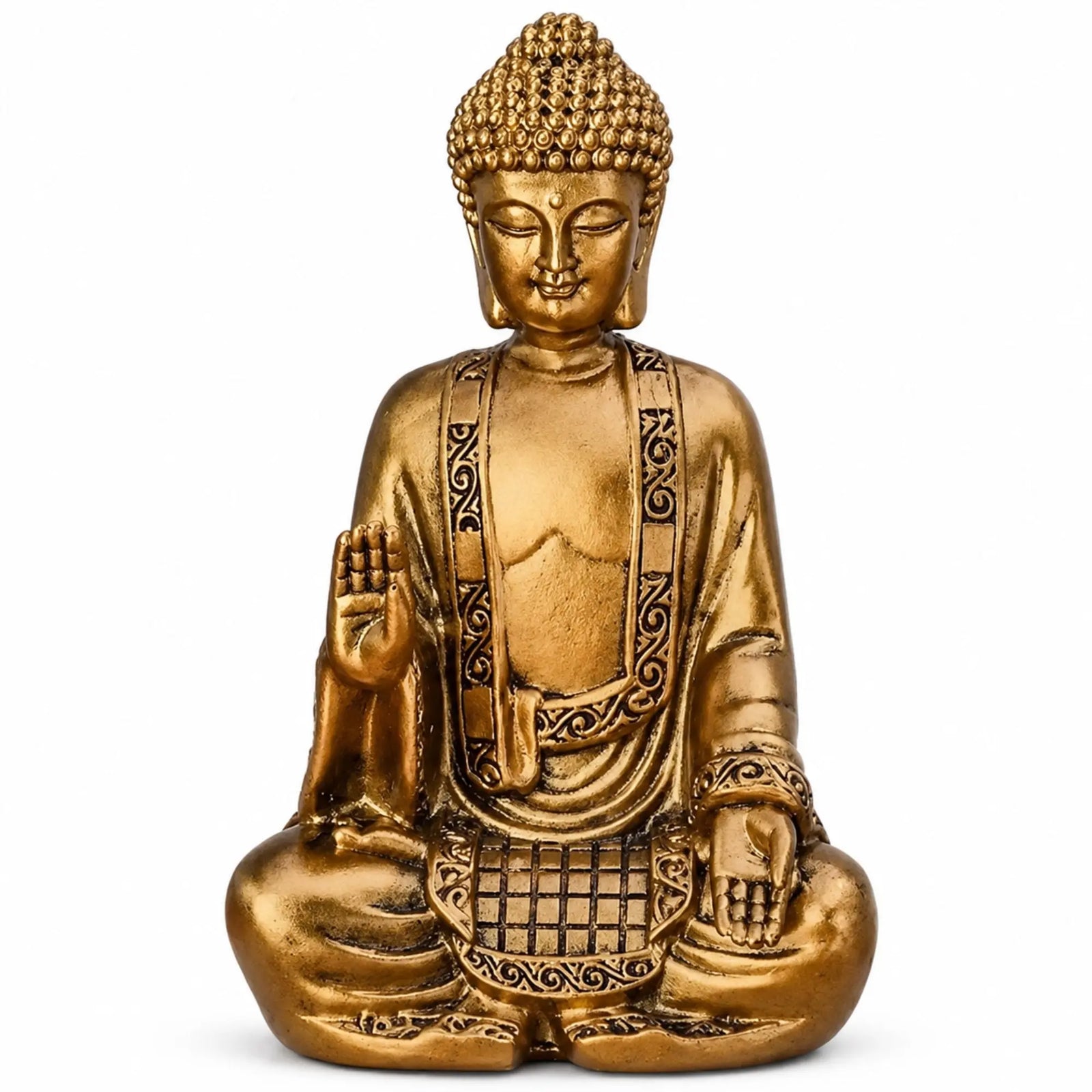 Statue Bouddha Abhaya Mudra Dorée en Résine statue bouddhiste en résine La Maison de Bouddha