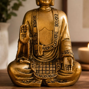 Statue Bouddha Abhaya Mudra Dorée en Résine statue bouddhiste en résine La Maison de Bouddha