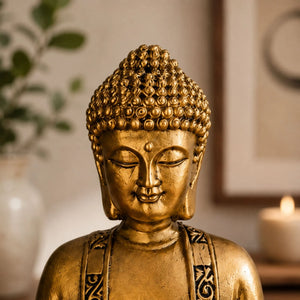 Statue Bouddha Abhaya Mudra Dorée en Résine statue bouddhiste en résine La Maison de Bouddha