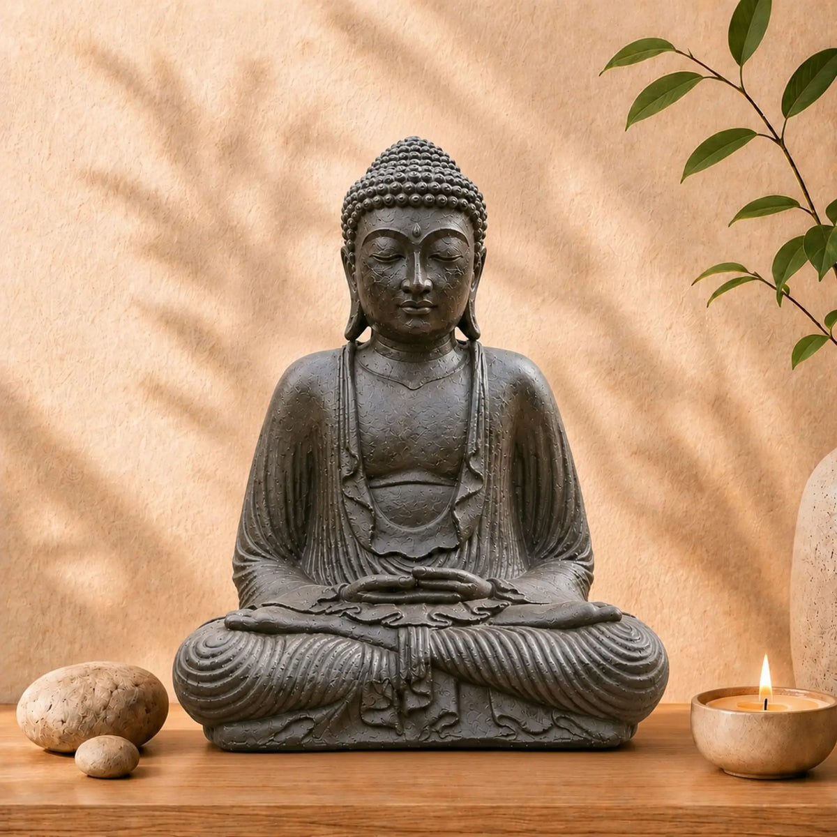 Statue Bouddha Assis Brun Antique en Béton – 42 cm  La Maison de Bouddha