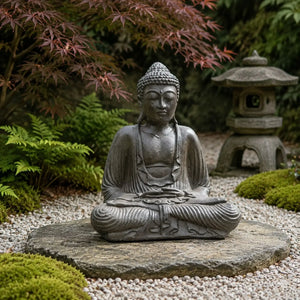 Statue Bouddha Assis Brun Antique en Béton – 42 cm  La Maison de Bouddha