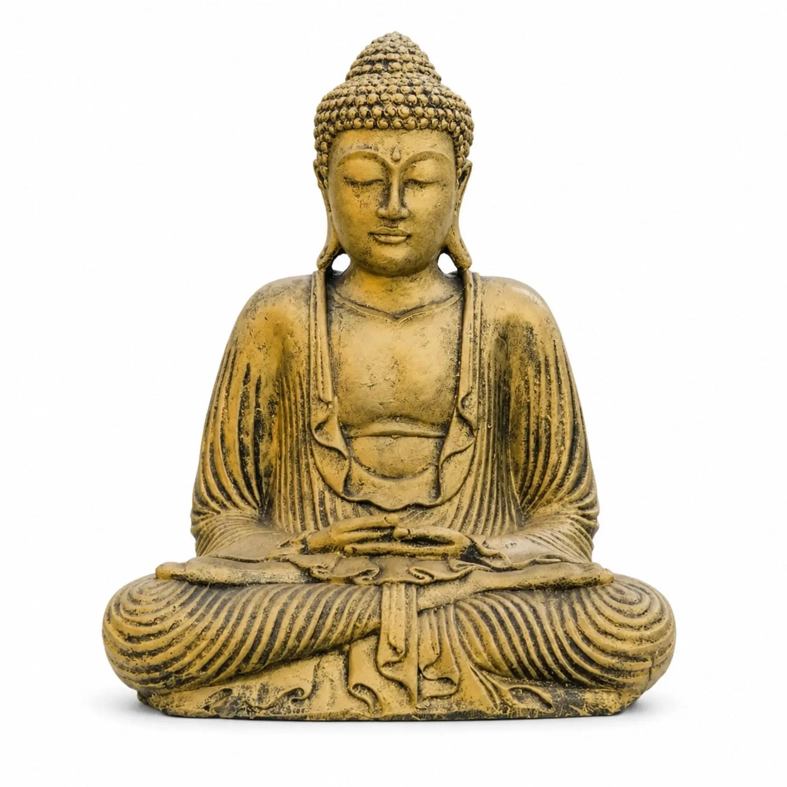 Statue Bouddha Assis Dorée en Béton – 42 cm  La Maison de Bouddha