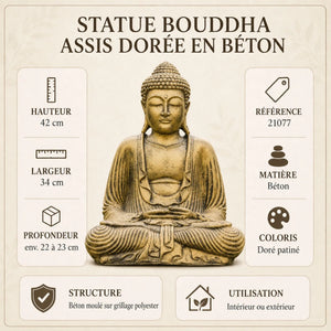 Statue Bouddha Assis Dorée en Béton – 42 cm  La Maison de Bouddha
