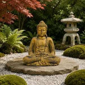 Statue Bouddha Assis Dorée en Béton – 42 cm  La Maison de Bouddha