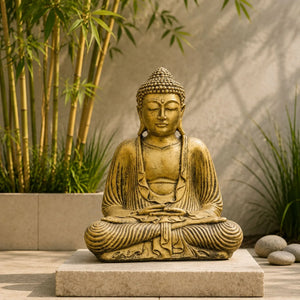 Statue Bouddha Assis Dorée en Béton – 42 cm  La Maison de Bouddha
