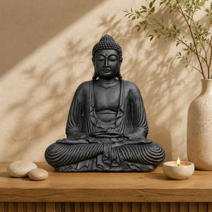 Statue Bouddha Assis Noire en Béton – 42 cm  La Maison de Bouddha