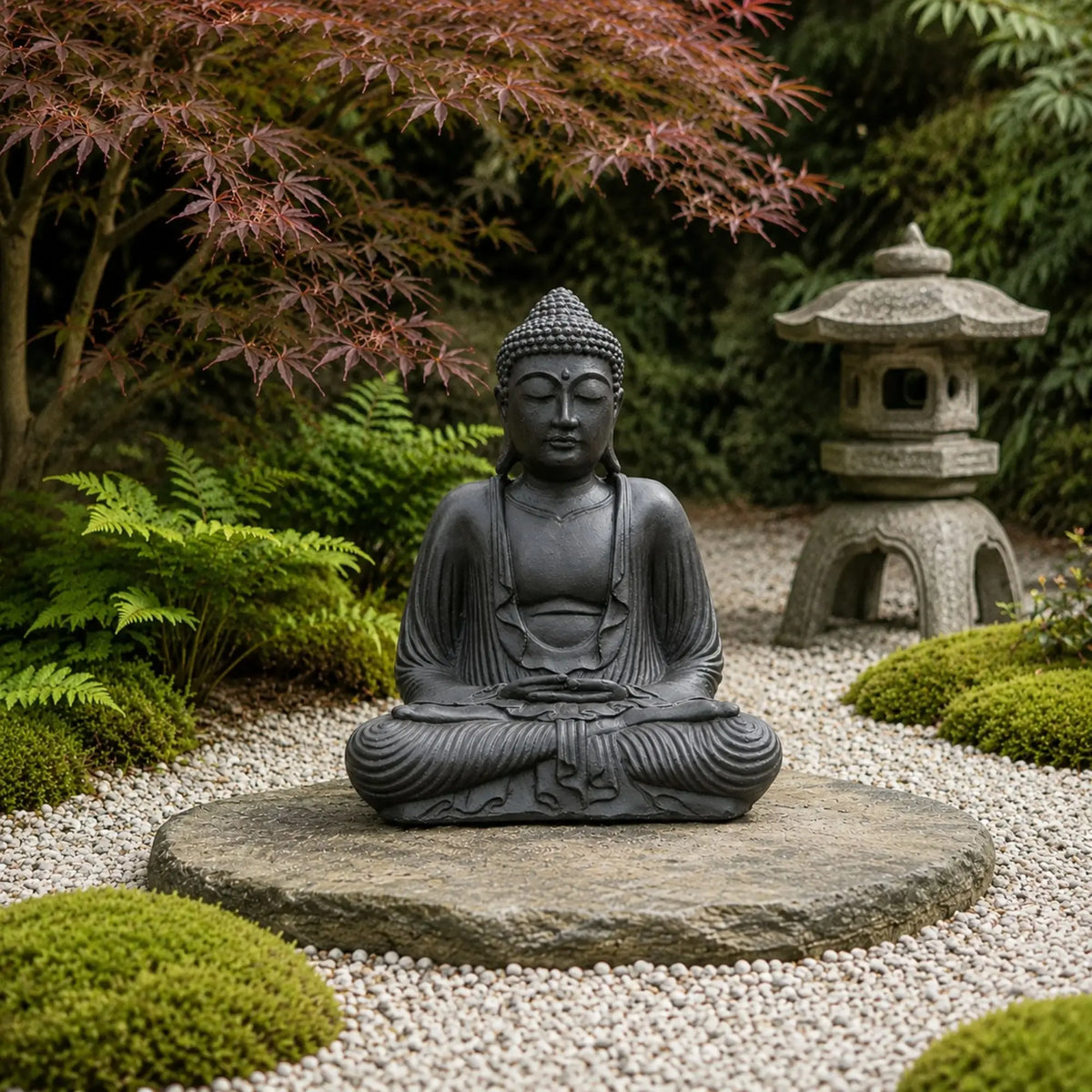 Statue Bouddha Assis Noire en Béton – 42 cm  La Maison de Bouddha