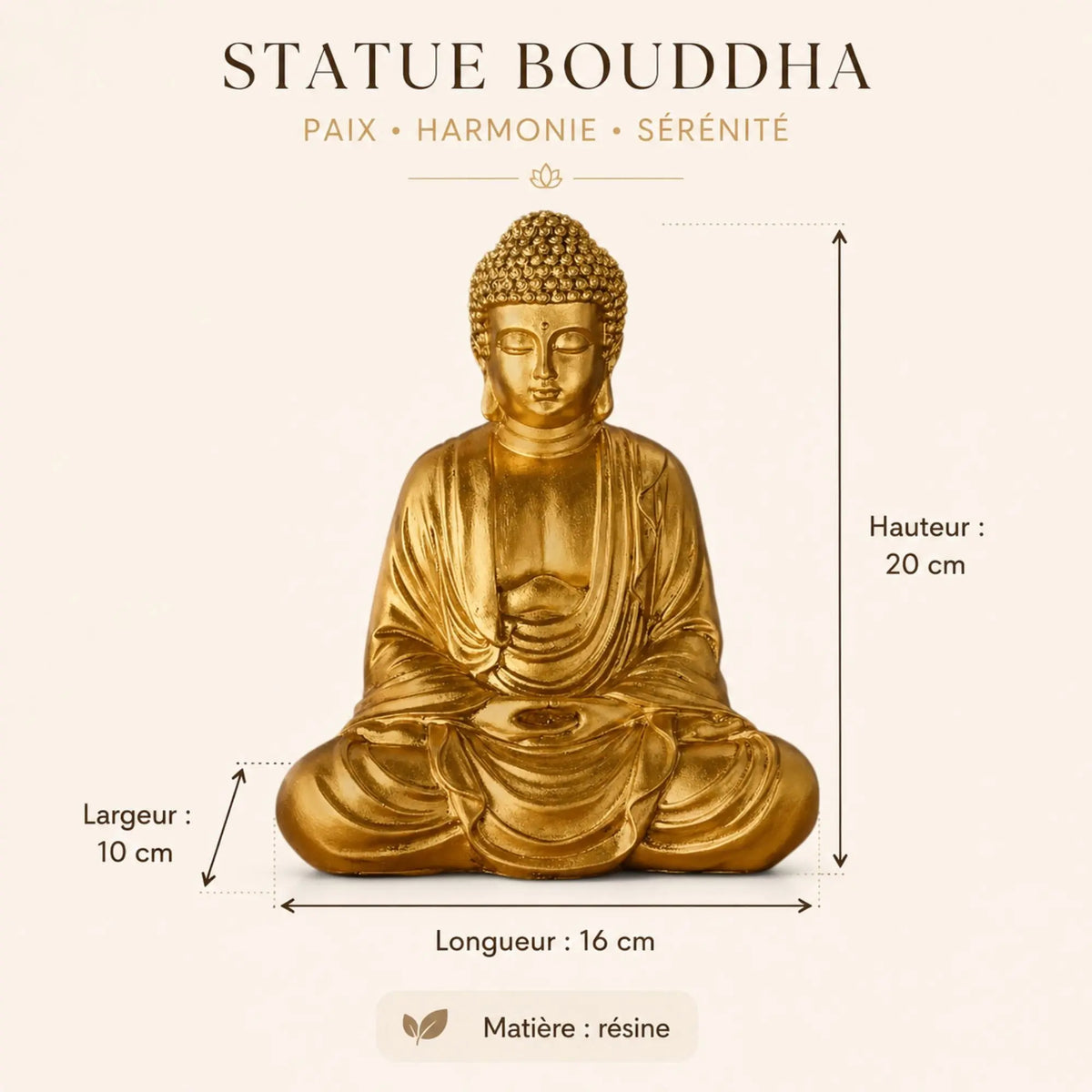 Statue Bouddha Méditation Dorée en Résine – 20 cm statue bouddhiste en résine La Maison de Bouddha