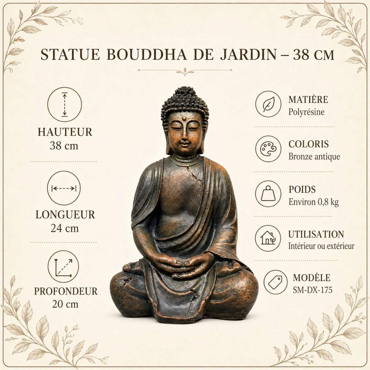 Statue Bouddha de Jardin en Résine – 38 cm  La Maison de Bouddha