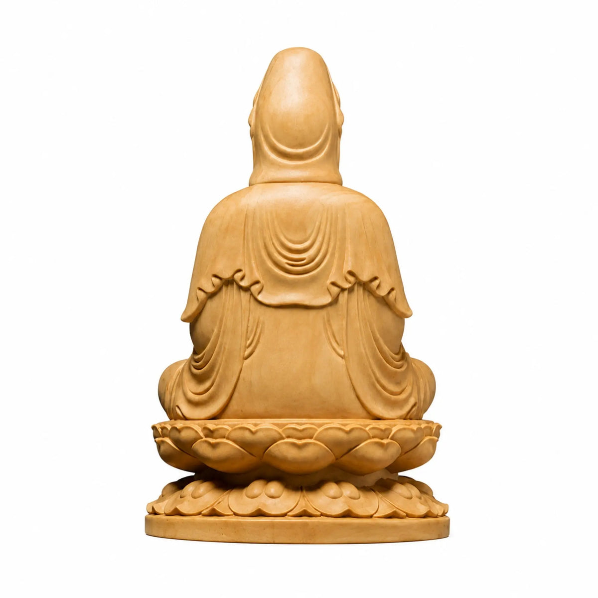 Statue Guanyin Assise sur Lotus en Bois de Buis Sculpture en bois Bouddha Guanyin La Maison de Bouddha