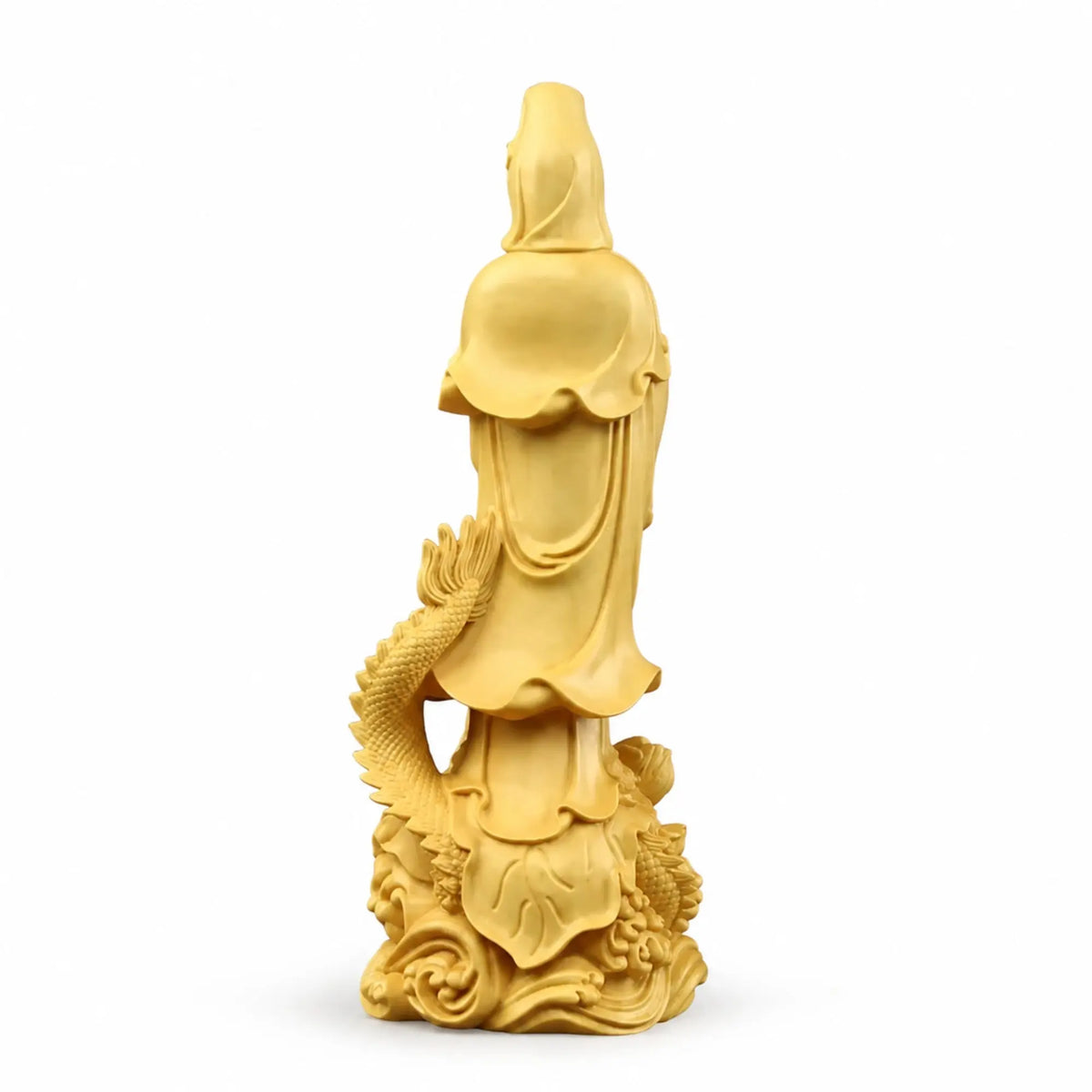 Statue Guanyin sur Dragon en Bois de Buis Sculptures et statues La Maison de Bouddha