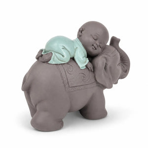 Statue Moine Bouddhiste Endormi sur Éléphant – 9,5 cm statue bouddhiste en résine La Maison de Bouddha