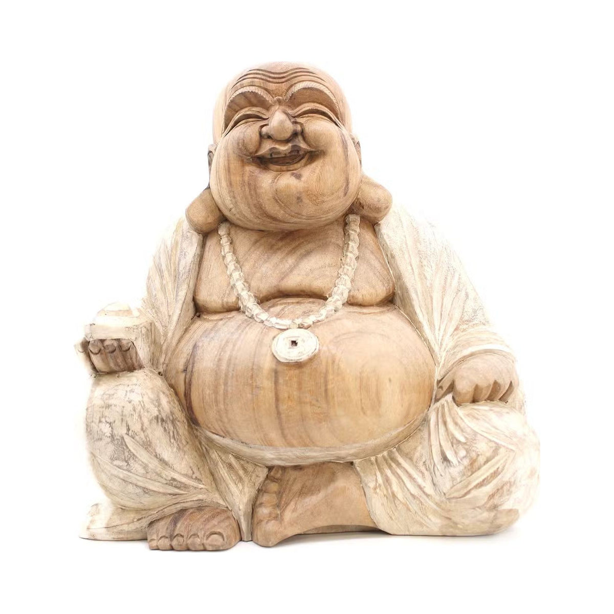 Statue Bouddha Rieur Budai en bois de Suar sculptée à la main – 40 cm