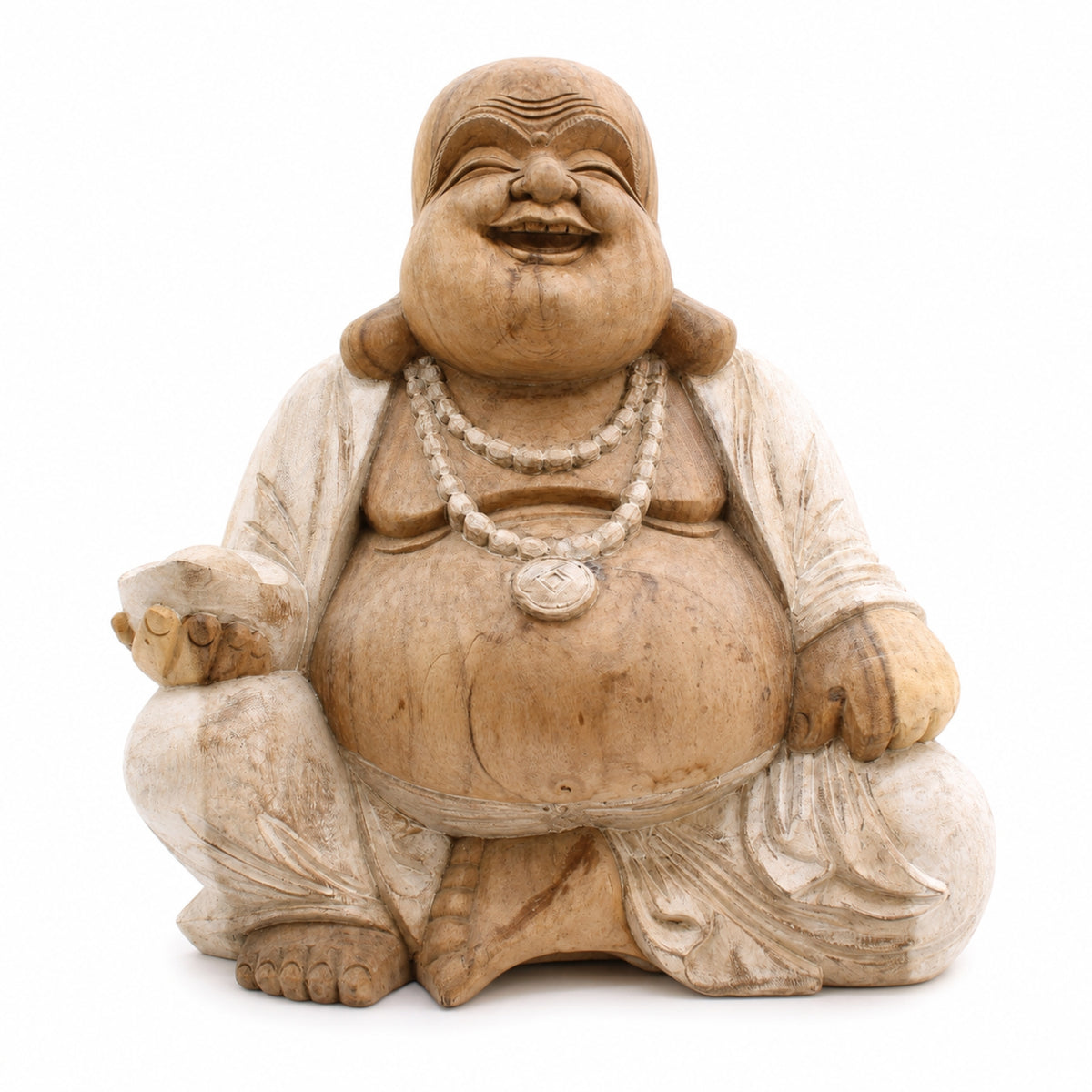 Statue Bouddha Rieur Budai en bois de Suar sculptée à la main – 50 cm