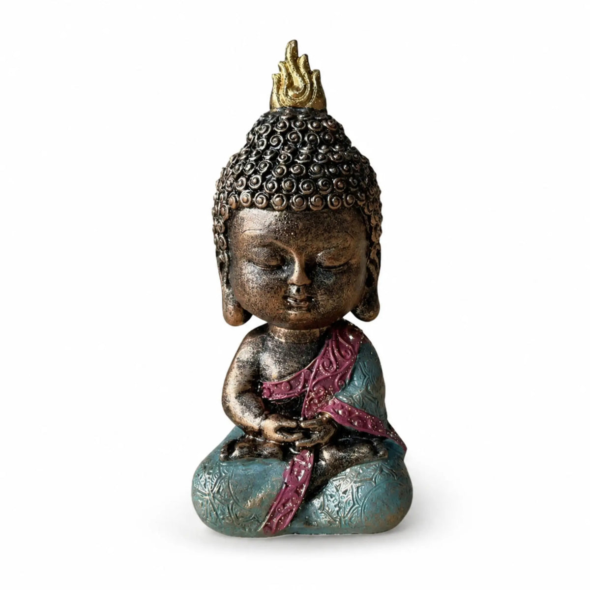 Statuette Bébé Bouddha en méditation de 14 cm présentée dans un fond blanc