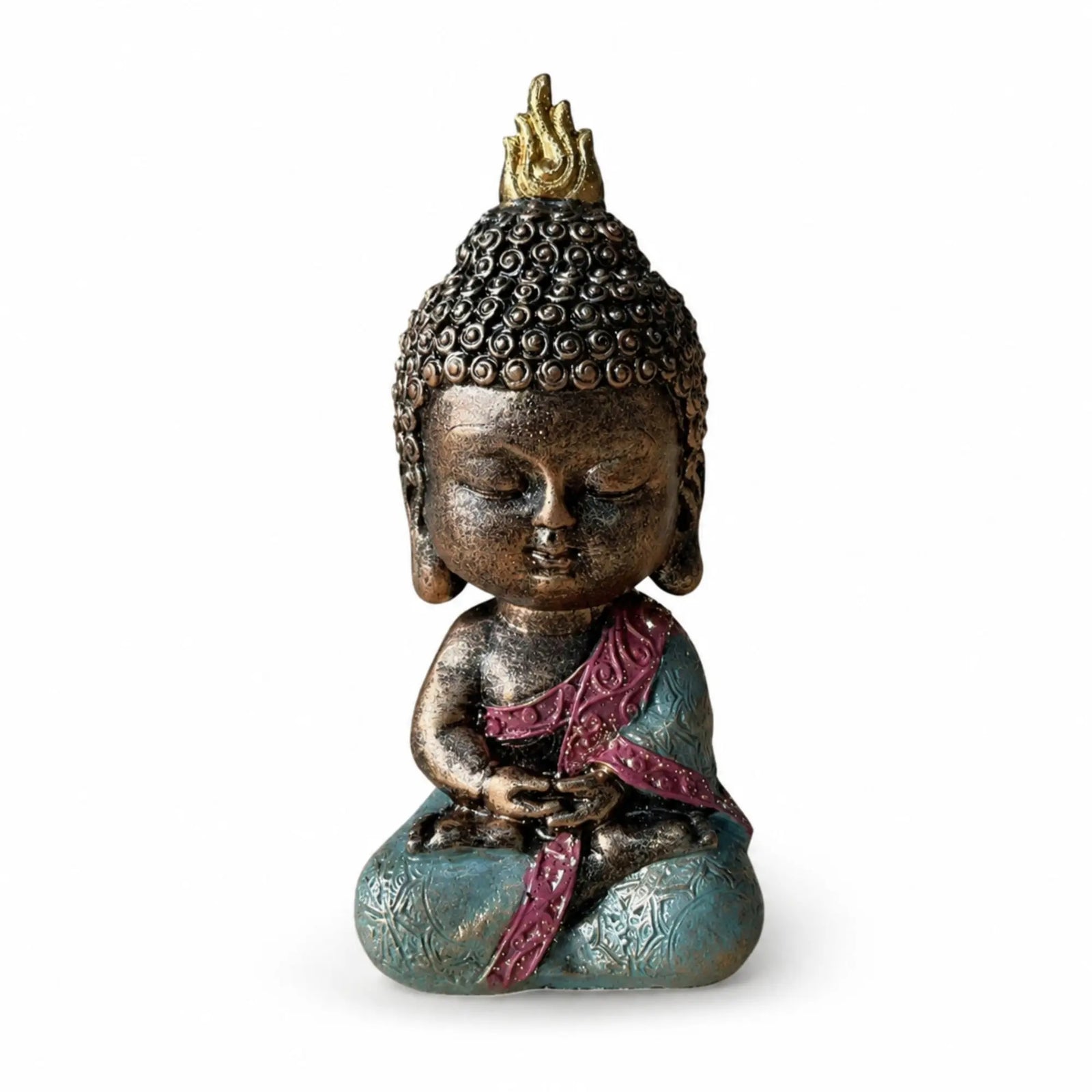 Statuette Bébé Bouddha en méditation de 14 cm présentée dans un fond blanc