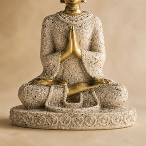 Statuette Bouddha Assis Anjali en Résine Effet Pierre – 8 cm  La Maison de Bouddha
