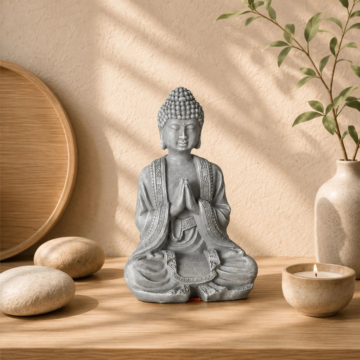 Statuette Bouddha Assis aux Mains Jointes en Résine – 12 cm  La Maison de Bouddha