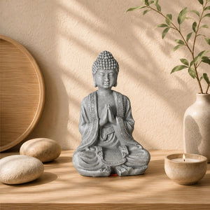 Statuette Bouddha Assis aux Mains Jointes en Résine – 12 cm  La Maison de Bouddha
