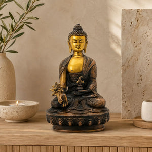 Statuette Bouddha Assis en Cuivre et Laiton – 21 cm  La Maison de Bouddha