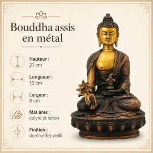 Statuette Bouddha Assis en Cuivre et Laiton – 21 cm  La Maison de Bouddha