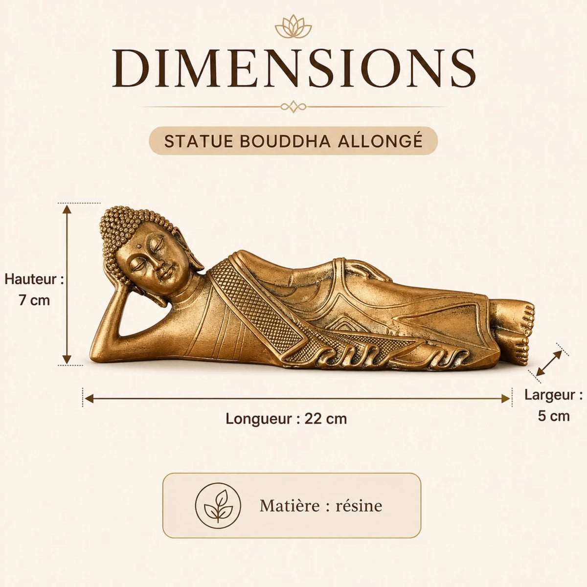 Statuette Bouddha Couché Doré en Résine – 22 cm statue bouddhiste en résine La Maison de Bouddha