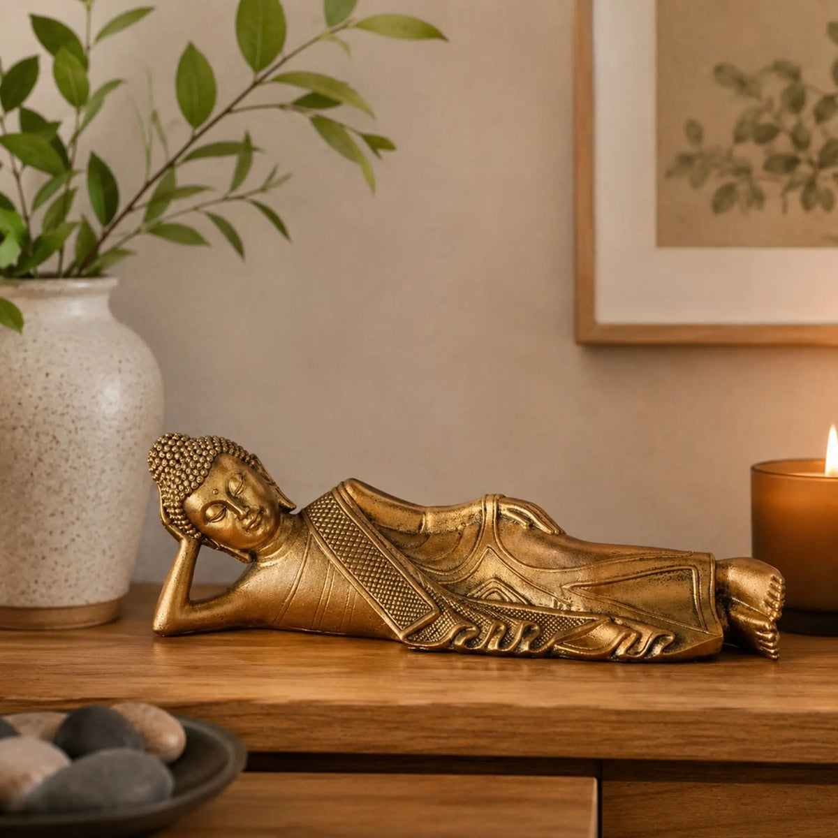Statuette Bouddha Couché Doré en Résine – 22 cm statue bouddhiste en résine La Maison de Bouddha