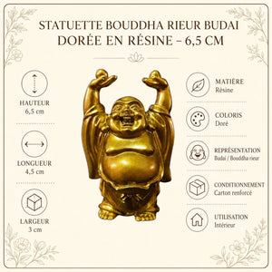 Statuette Bouddha Rieur Budai Dorée en Résine – 6,5 cm  La Maison de Bouddha