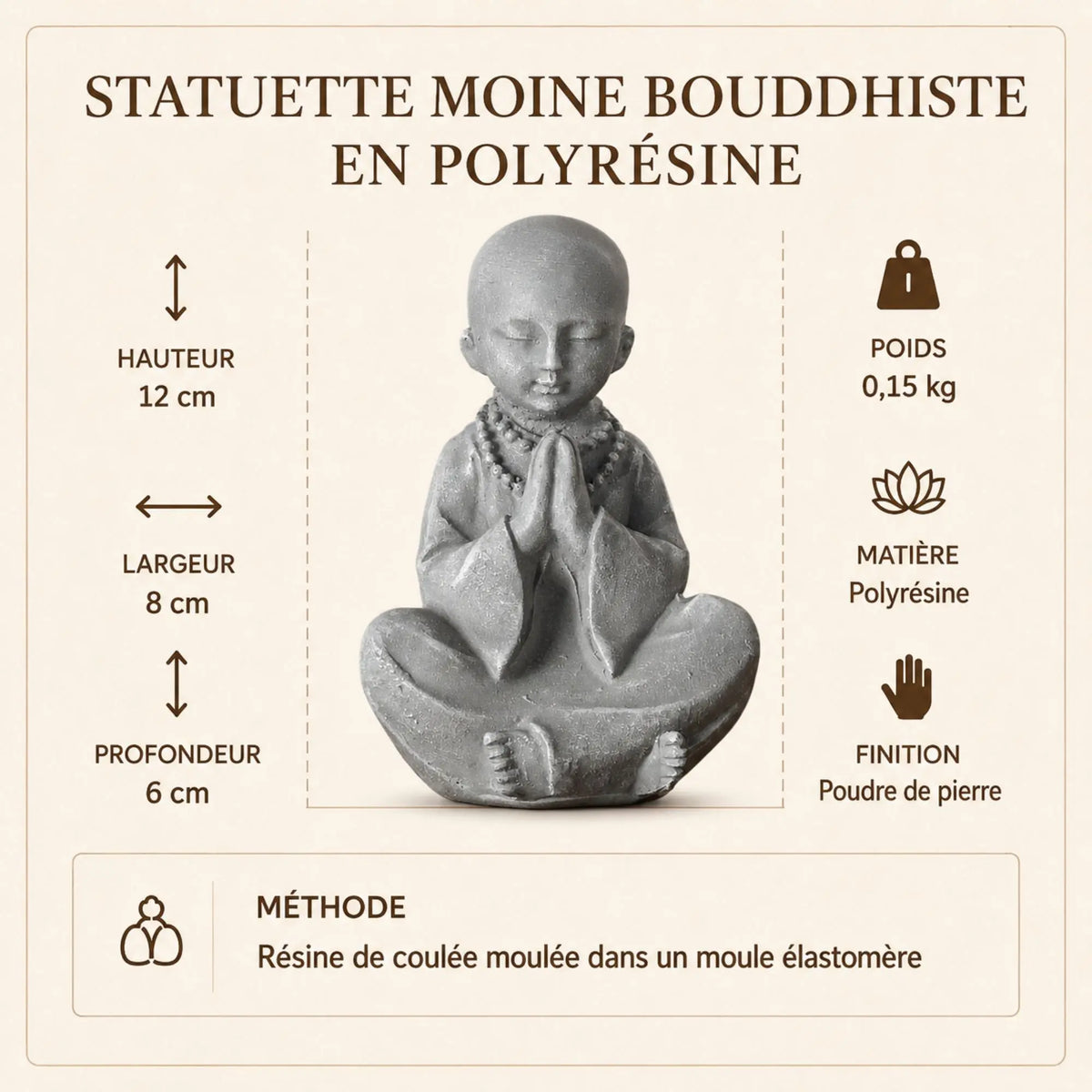 Statuette Moine Bouddhiste en Résine  La Maison de Bouddha